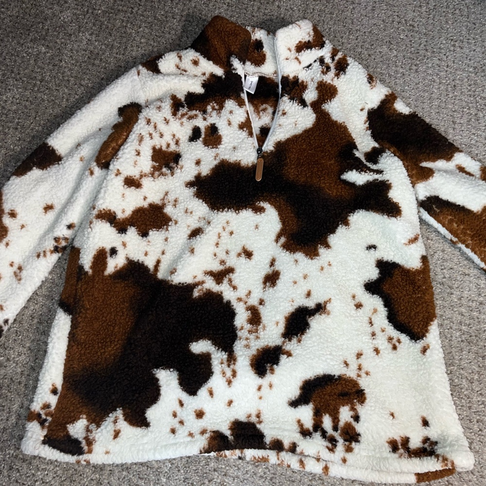 Sherpa Cow Print Pullover
